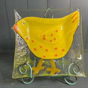 Foreside Home & Garden Yellow and Orange Bird Glass Plate